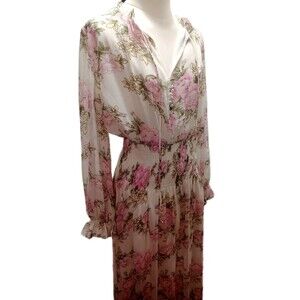 Chicwick Ivory Floral  Smocked Waist Midi Dress Women's Size 12 Cottage Core